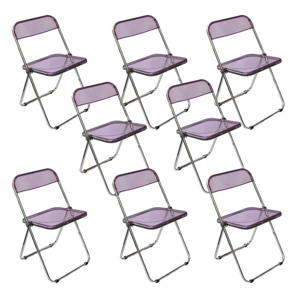 Scandinavian style dining chair with silver metal legs and plastic acrylic seat