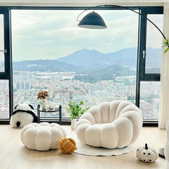 Small Swivel White Papasan Chair: Light Wood Frame, No Casters, Non-Stackable, Sloped Arms Accent Chairs