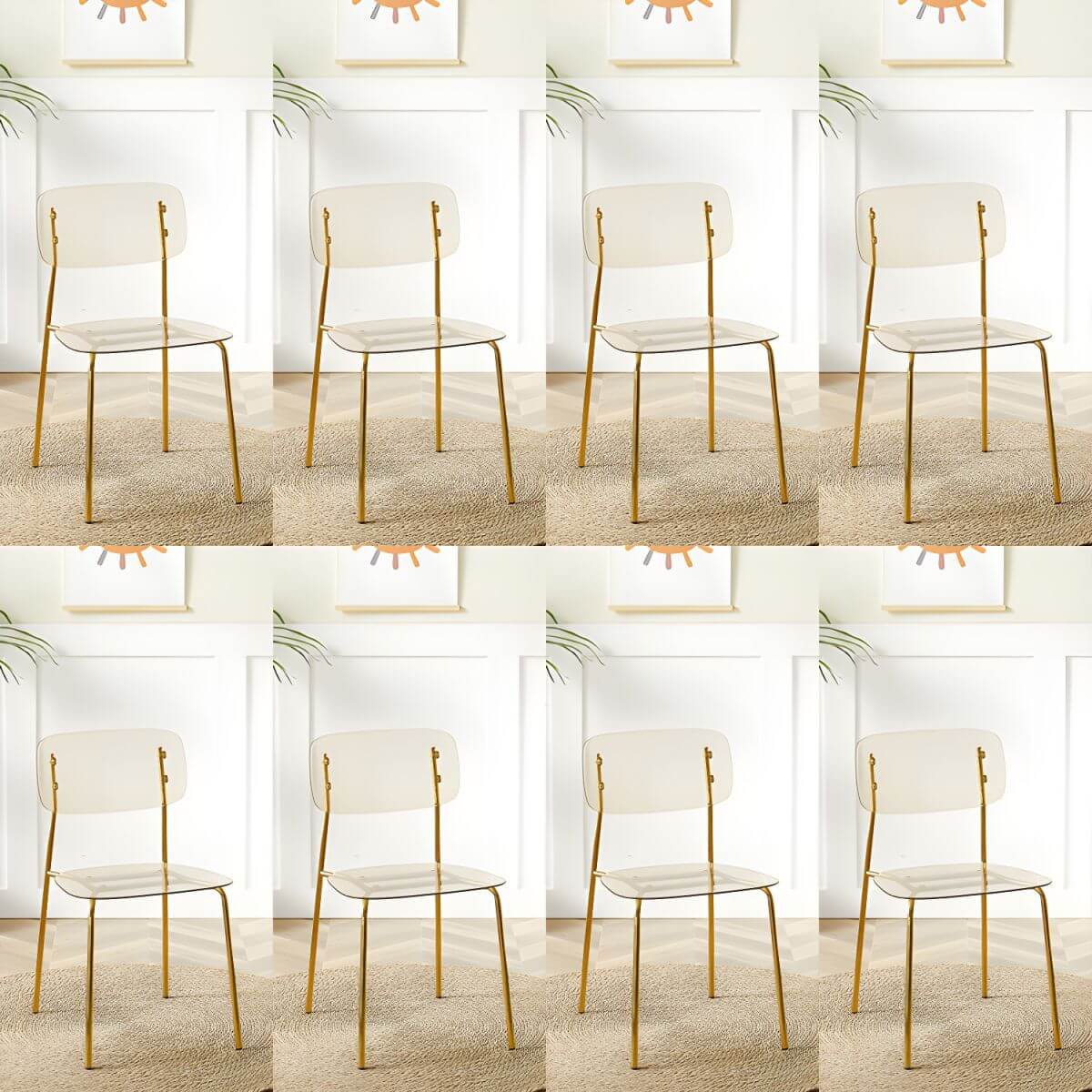 Transparent acrylic dining chair with modern design, perfect for living room and kitchen seating