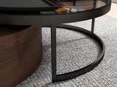 Black & Walnut Round 360-Degree Rotation Coffee Table Set Storage