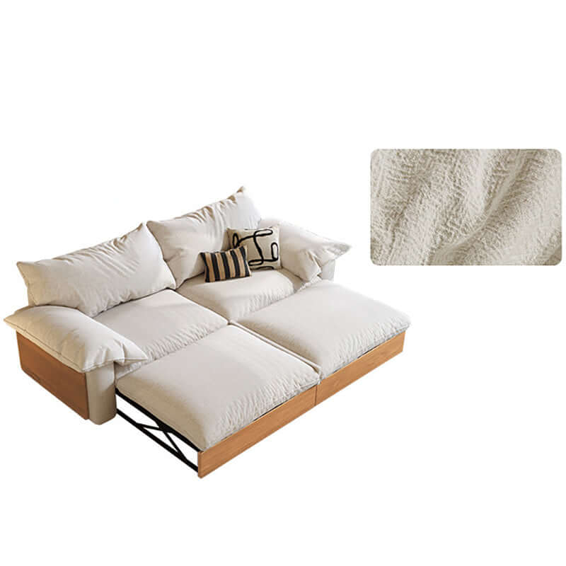 Japandi style pull-out sofa bed available in three fabric options for versatile seating and sleeping