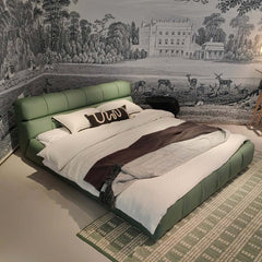 Modern Upholstered King Bed Available in Leather & Suede Fabric