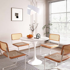 Minimalist 35.43" White Rock Slab Round Dining Table