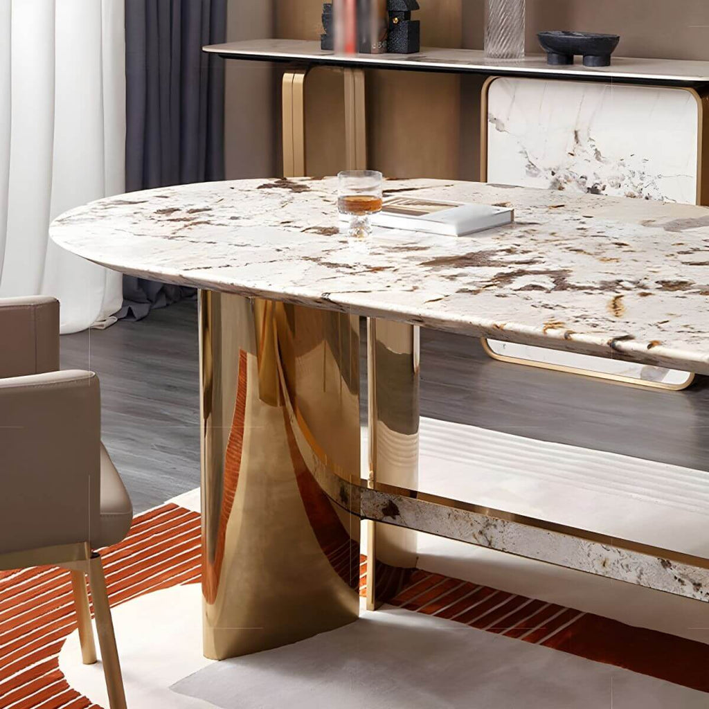Oval marble dining table with traditional luxury design for home dining rooms