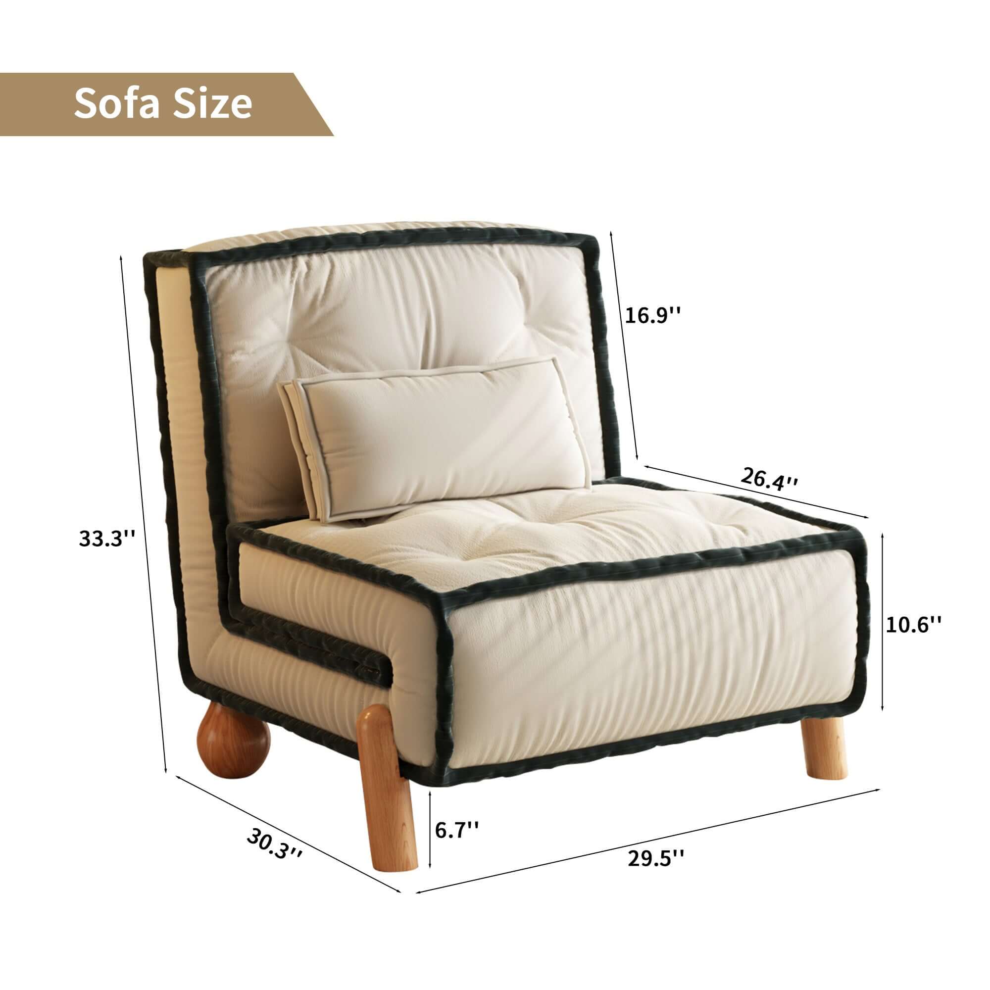 Single convertible armless sleeper sofa chair with solid wood legs for compact spaces