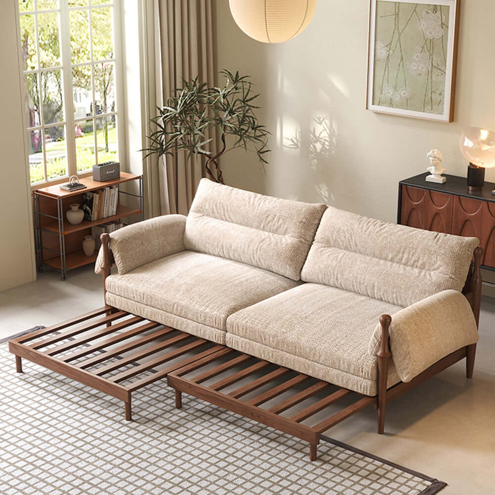 Cocochairs Solid Wood Frame Convertible Modular Sofa Bed – Mid-Century Japandi