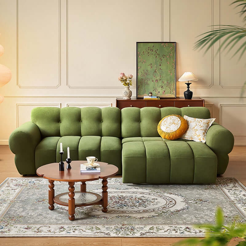 Smart electric reclining sofa with extendable green microfiber velvet upholstery