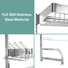 Over Sink Dish Drainer Drying Rack 3-Tier 304 Stainless Steel Large Dish Racks Sliver 25.5"-35.5"
