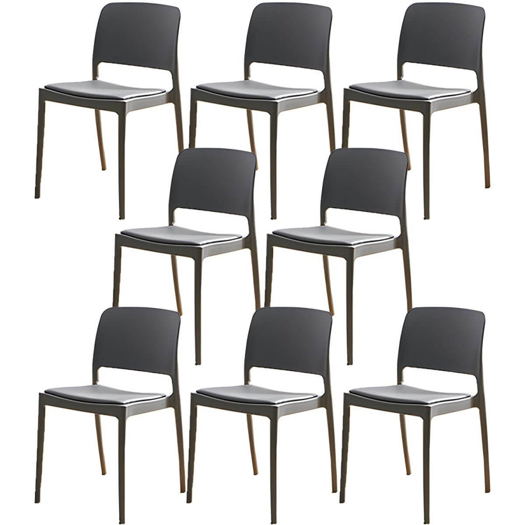 Scandinavian plastic and acrylic dining chair with low backrest and armless design