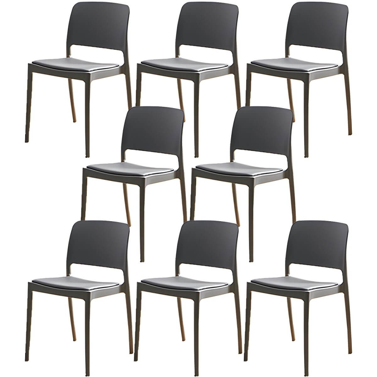 Scandinavian plastic and acrylic dining chair with low backrest and armless design
