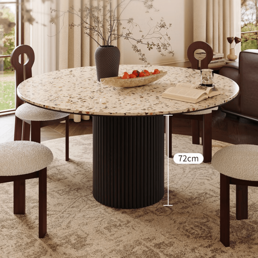 Round terrazzo dining table with durable design, perfect for home gatherings