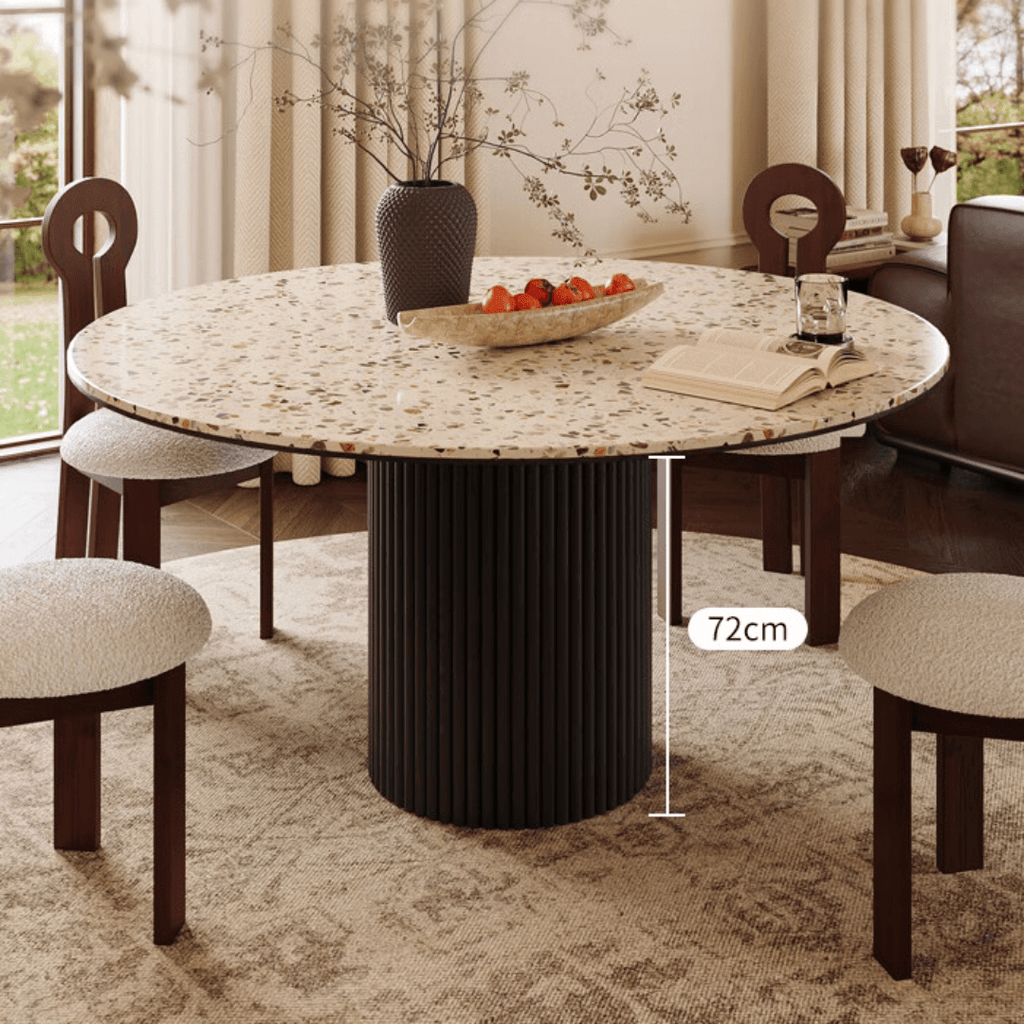 Round terrazzo dining table with durable design, perfect for home gatherings