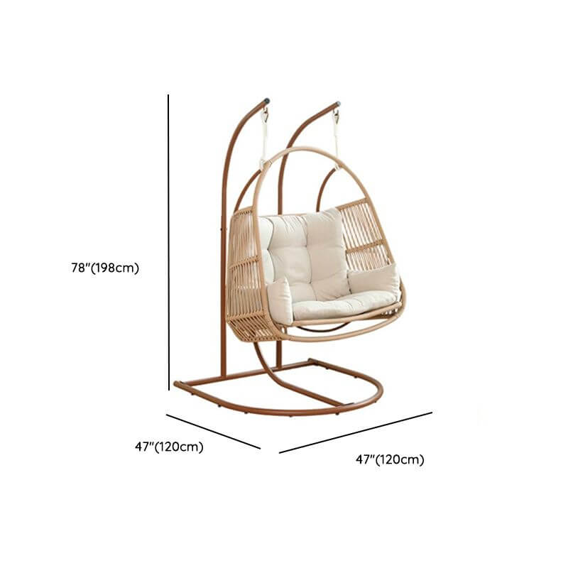 Tropical cocoa and cream upholstered porch swing with alloy frame, stand, and chain included