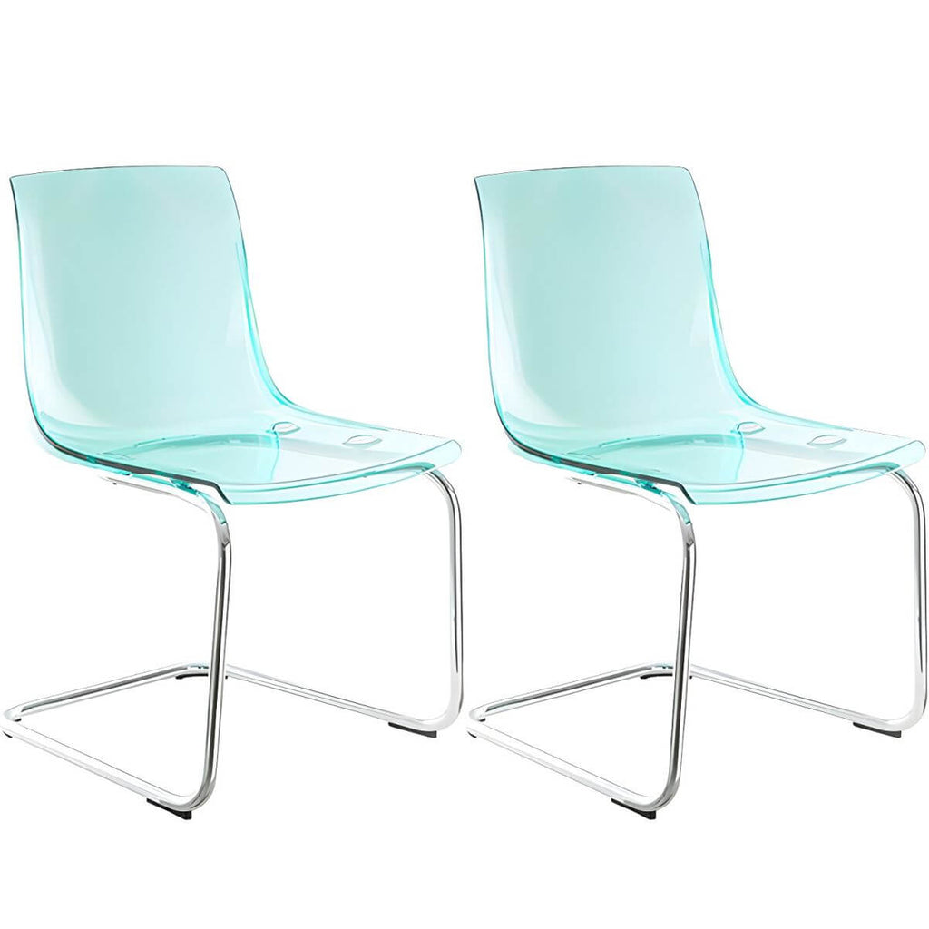 Scandinavian style plastic and acrylic dining side chair with silver legs, non-upholstered design