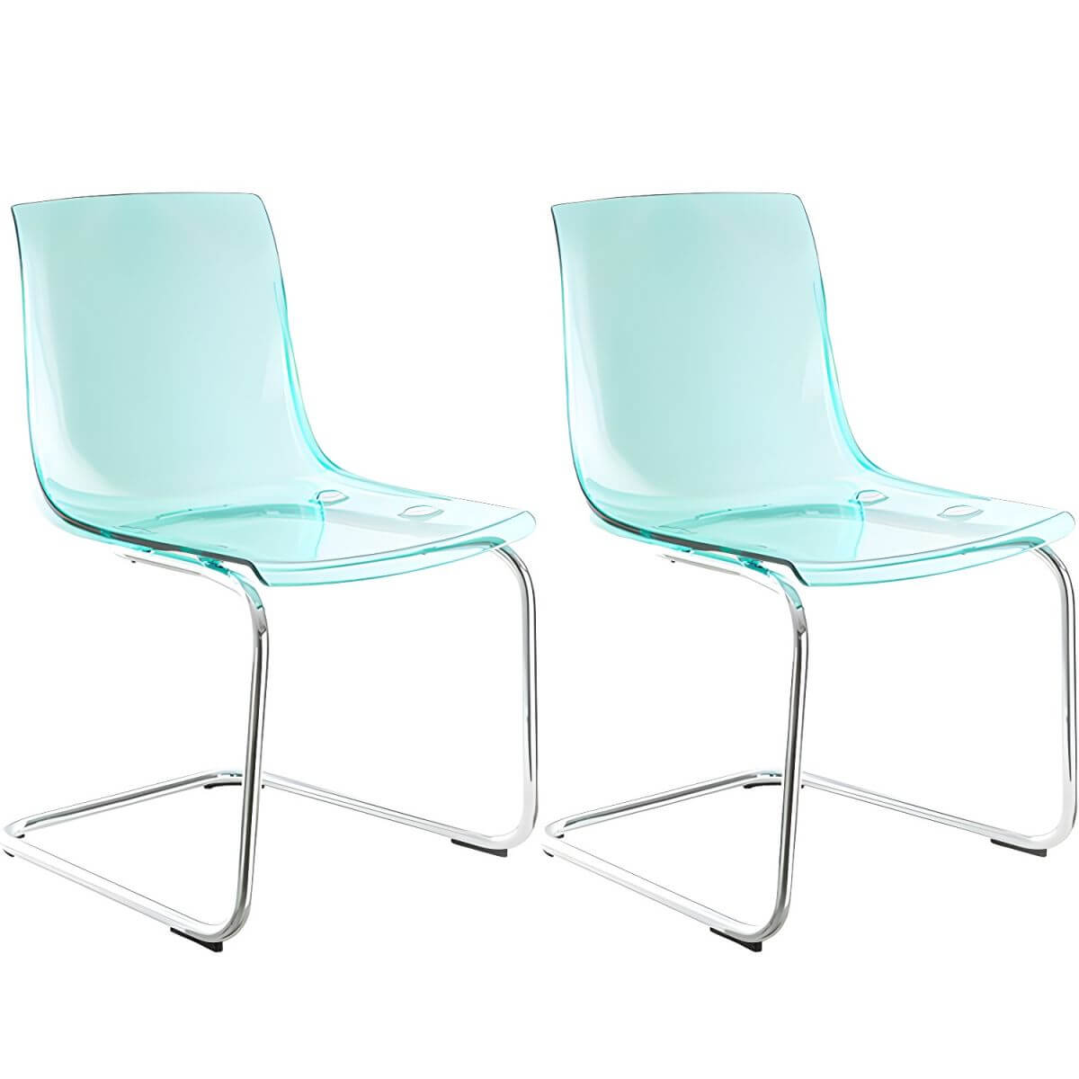 Scandinavian style plastic and acrylic dining side chair with silver legs, non-upholstered design