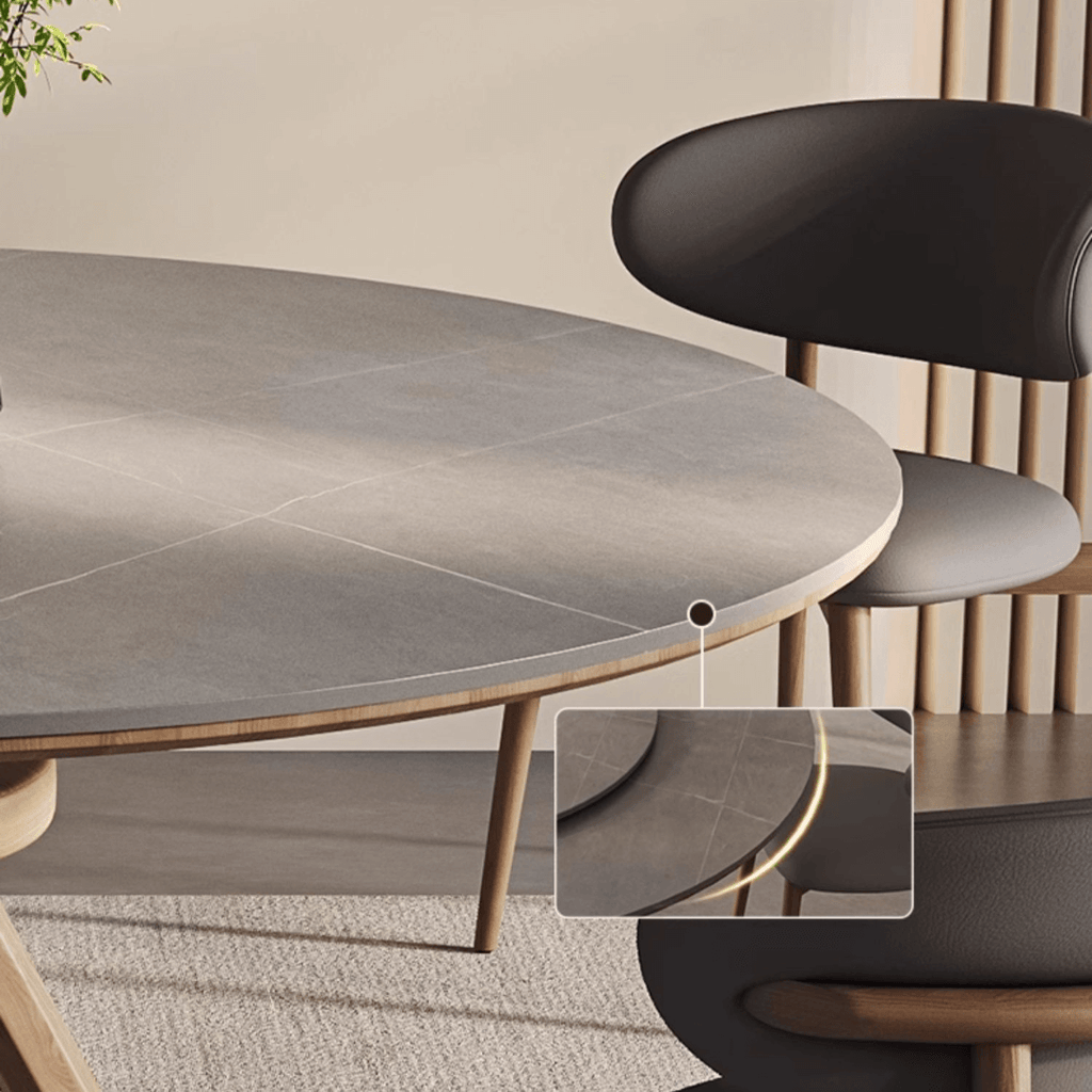 High-End Rotating Round Dining Table in Stylish Gray and Warm Wood Finish