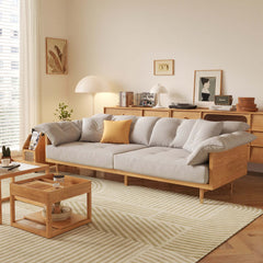 Modern 3-Seat Upholstered Cotton Linen Sofa Solid Wood Frame Sofa
