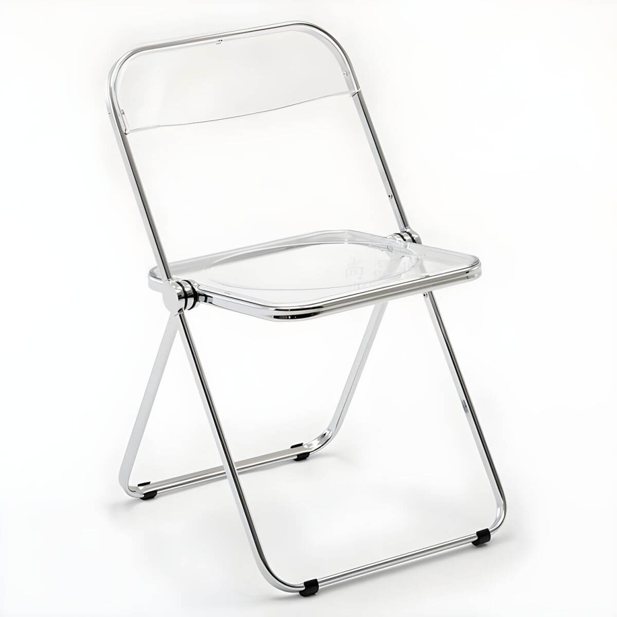 Scandinavian style dining chair with silver metal legs and plastic acrylic seat