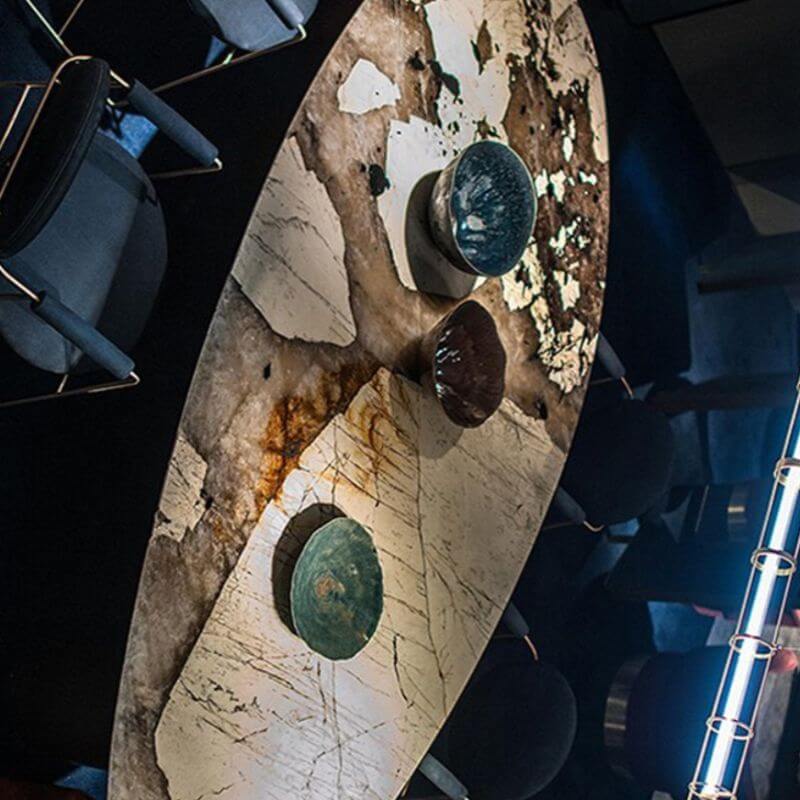 Élégante Table à Manger Ovale à Plateau Marbre pour 6-8 Personnes, Finition Multicolore Tables à Manger Image secondaire du produit