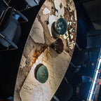 Oval marble top dining table seating 6-8 with multicolor finish