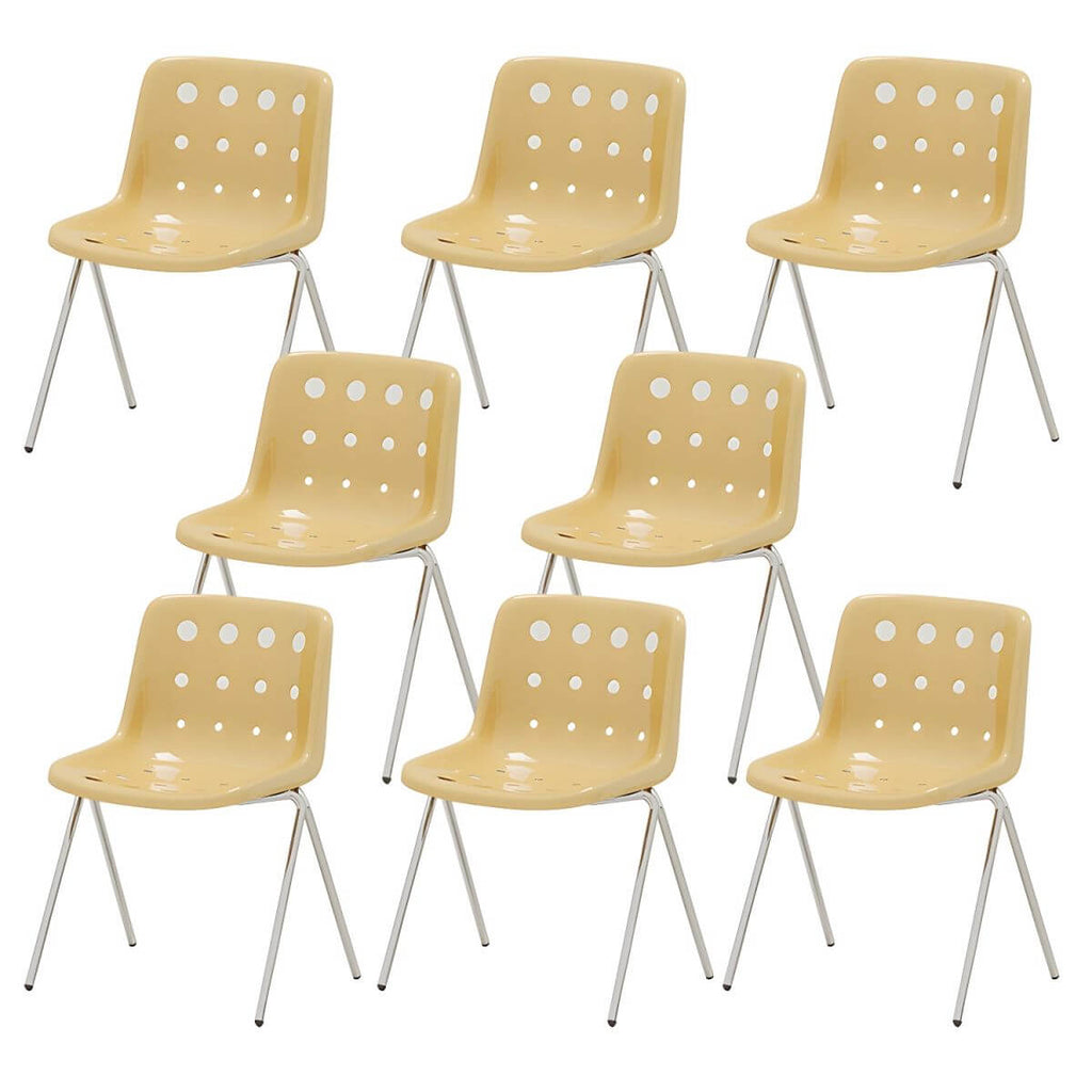 Stackable Scandinavian plastic and acrylic side chair with low back for dining