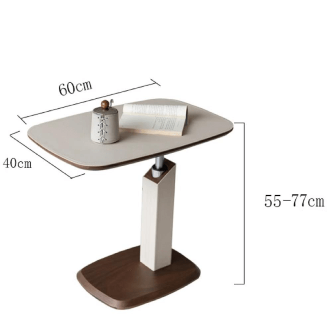 Movable end table in classic beige saddle leather, perfect for cozy living spaces