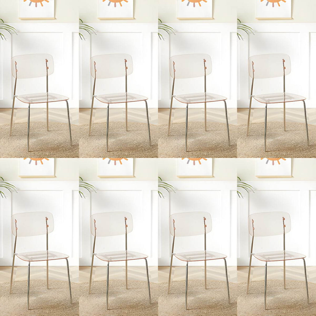 Transparent acrylic dining chair with modern design, perfect for living room and kitchen seating