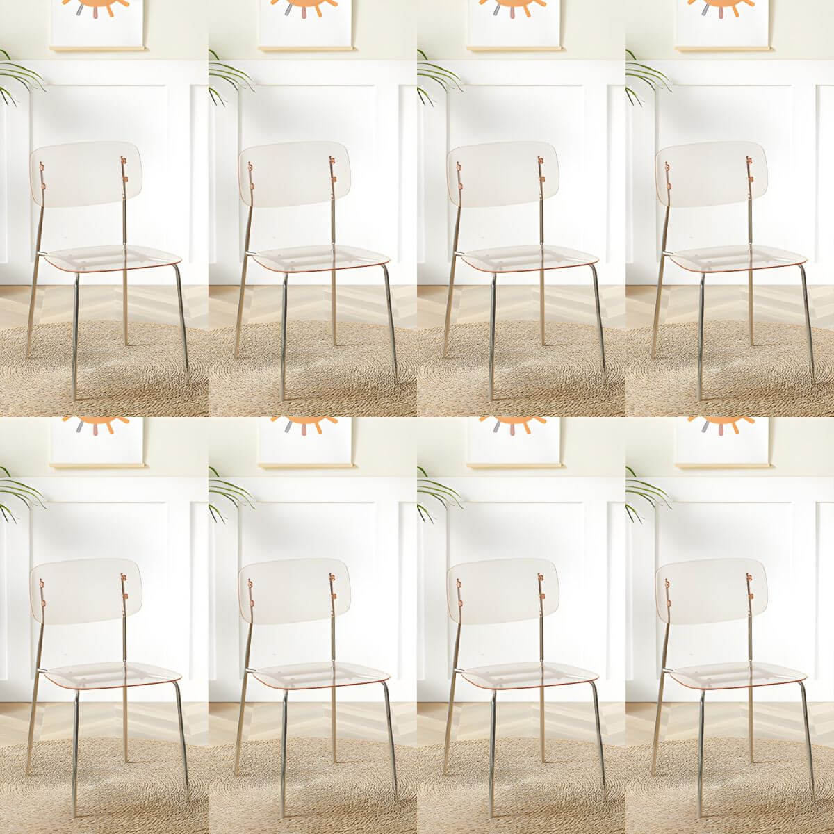 Transparent acrylic dining chair with modern design, perfect for living room and kitchen seating