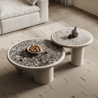Round terrazzo coffee table with elegant design, perfect for chic home decor