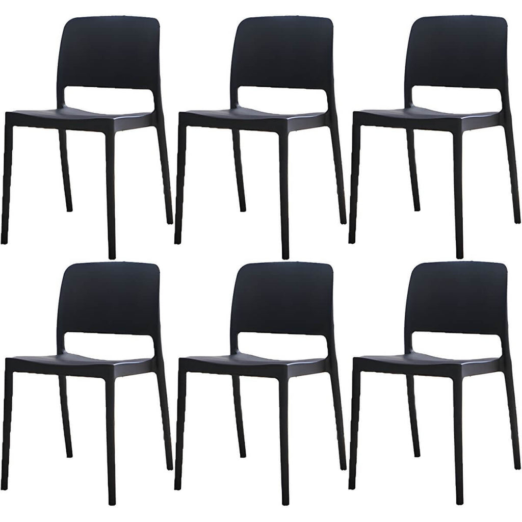 Scandinavian plastic and acrylic dining chair with low backrest and armless design