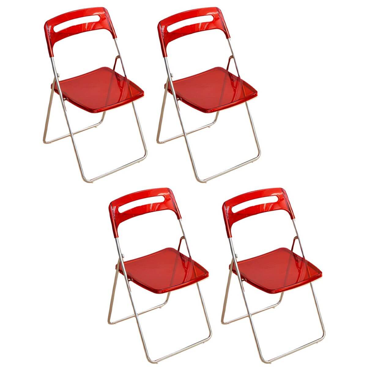 Modern collapsible open back side chair made of plastic and acrylic, ideal for kitchen and dining areas
