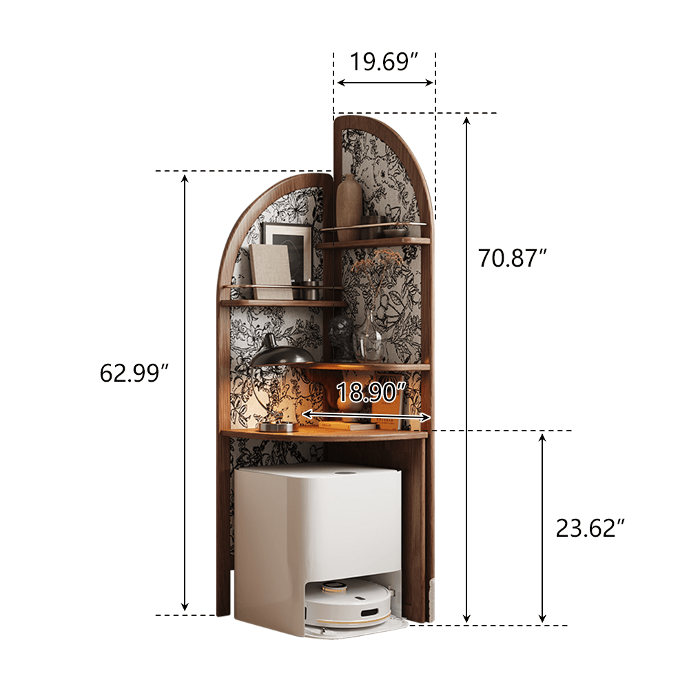 Adjustable arched corner bookcase with open shelves for stylish storage and display