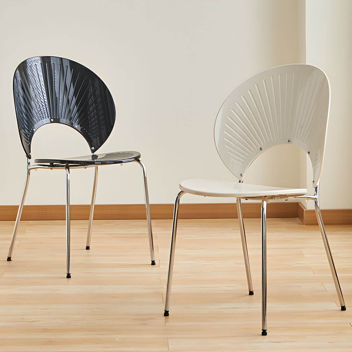 Scandinavian style stackable armless side chair made of plastic and acrylic for dining