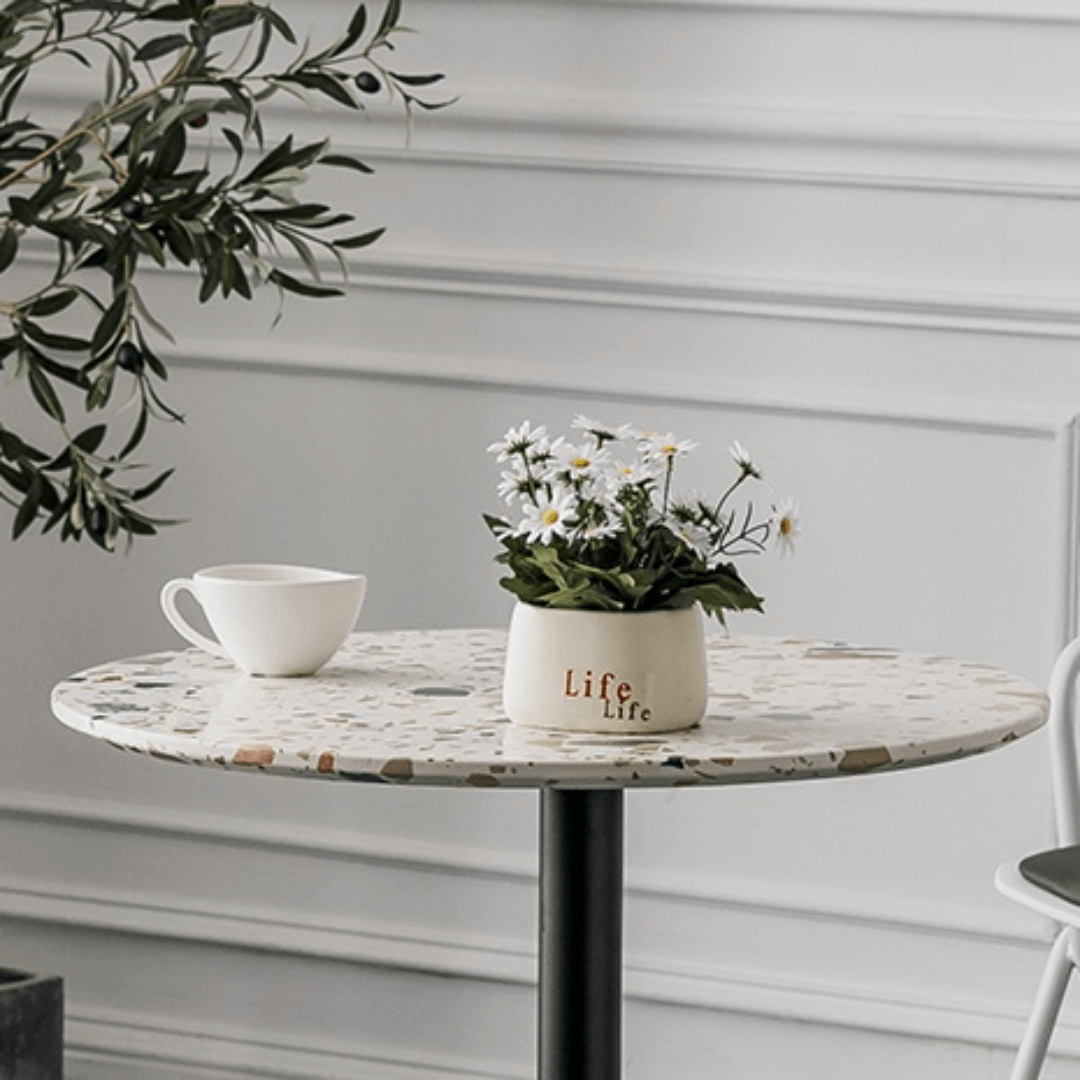Modern terrazzo coffee table with stylish design, perfect for cozy living spaces