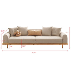 Three-Seater Upholstered Sleeper Sofa Retractable Solid Wood Frame