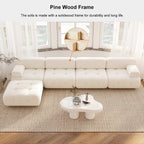 White modern L-shaped modular boucle sectional sofa loveseat with wood legs