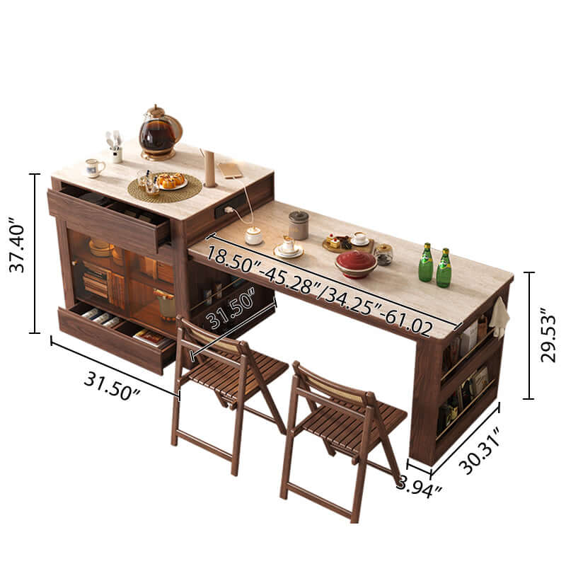 Extendable kitchen island dining table with durable sintered stone top for versatile use