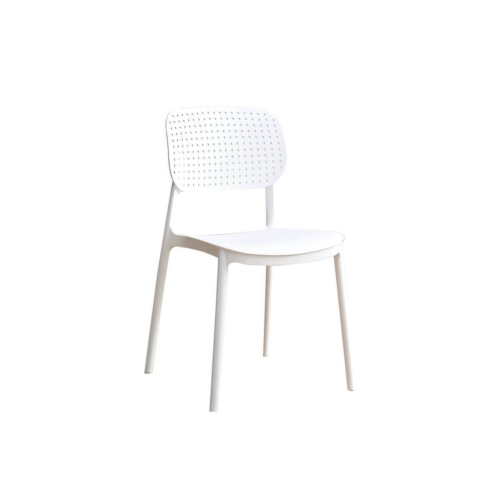 Stackable Scandinavian style plastic and acrylic side chair with low back for dining