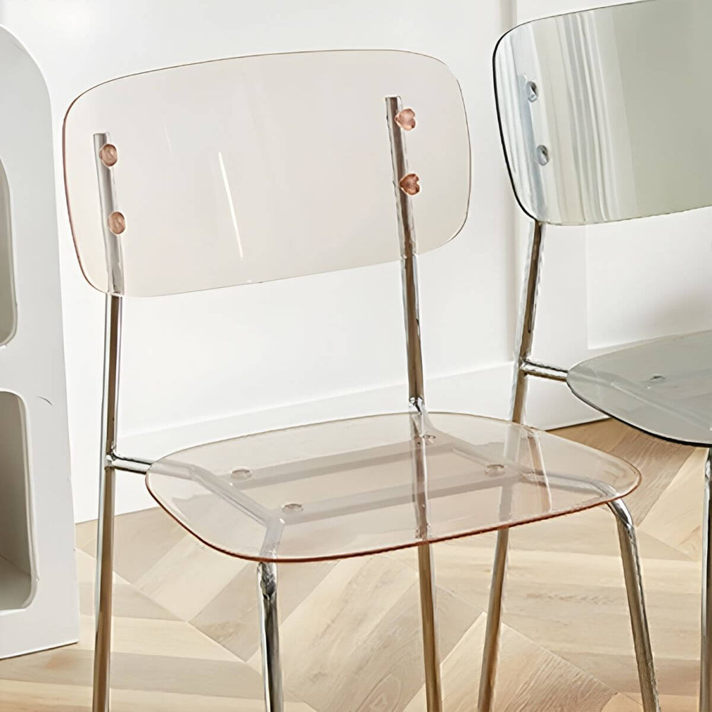 Transparent acrylic dining chair with modern design, perfect for living room and kitchen seating