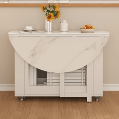 Elegant Round Folding Dining Table with Marble Texture - Space-Saving Design for Small Homes