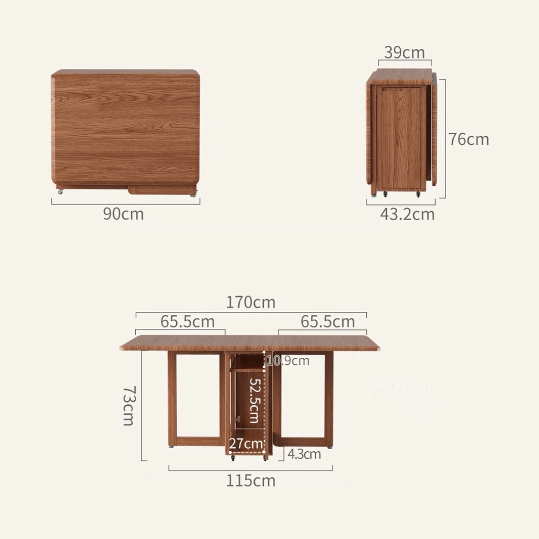 Folding dining table with storage, space-saving and multi-purpose design for small spaces