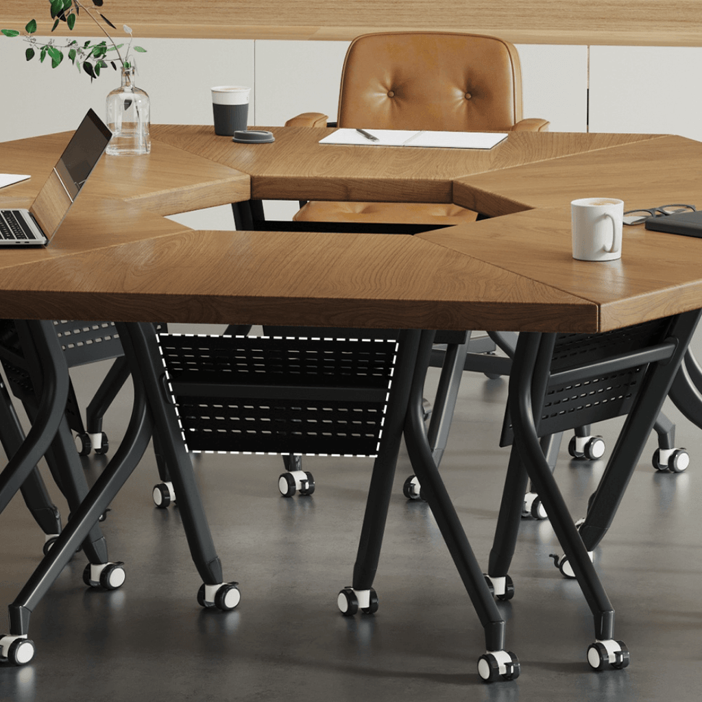 Portable conference table with 360-degree silent wheels for dynamic work environments