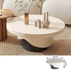 Set of two round coffee tables with fluted base in white and walnut finish