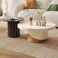 Elegant 2-piece round wood coffee table with white and walnut finish