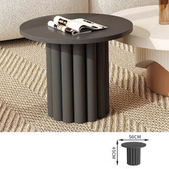 Modern circular coffee table set featuring fluted base in dual-tone finish