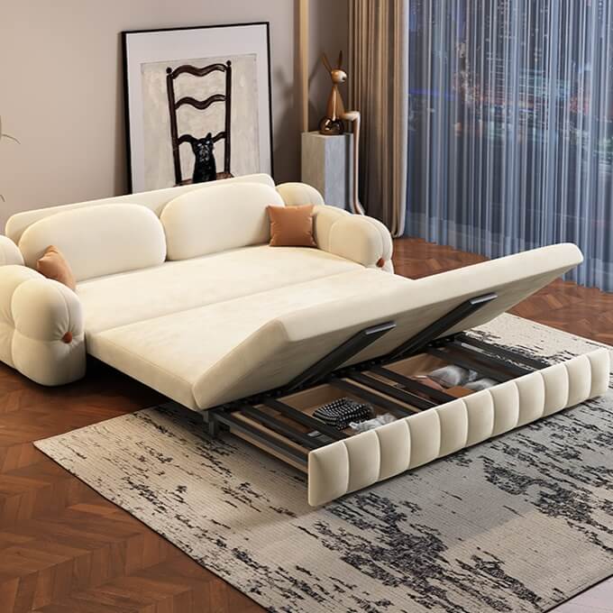 3-in-1 Sofa Bed with Space-Saving Design, Cream White