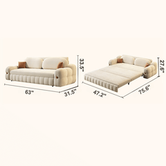 3-in-1 Sofa Bed with Space-Saving Design, Cream White