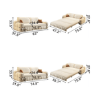 3-in-1 Sofa Bed with Space-Saving Design, Cream White Dimensions