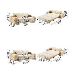 3-in-1 Sofa Bed with Space-Saving Design, Cream White Dimensions