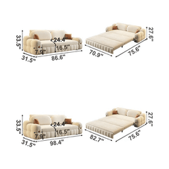 3-in-1 Sofa Bed with Space-Saving Design, Cream White Dimensions